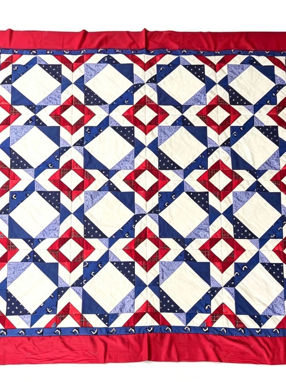 Handmade Original Cathedral Windows Cotton Queen size Patchwork Quilt Top/Topper